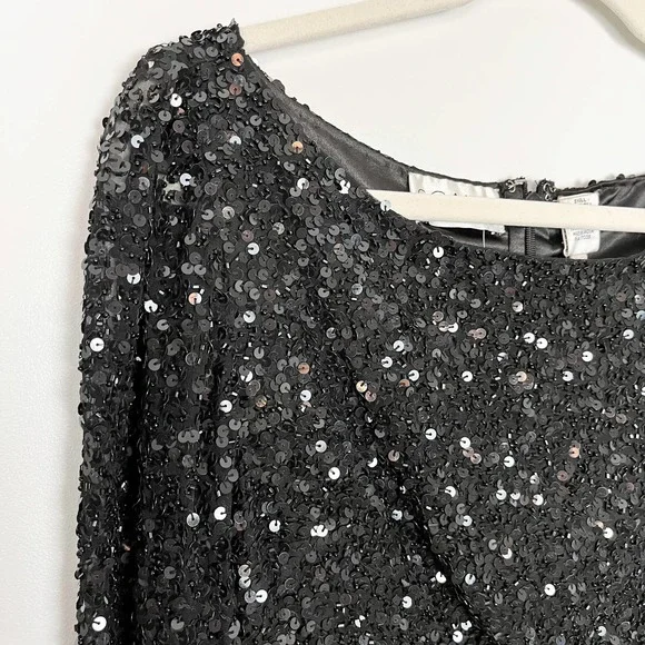 NWT Scala Black Silk Fully Sequin Long Sleeve Maxi Dress Side Slits Size Small - Picture 6 of 14